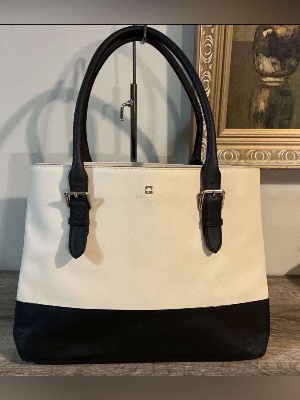 kate spade NY Cove Street Colorblock Airel Black Cream Structured Tote Satchel